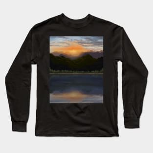 Radiant Mountain sunset by a lake with reflections Long Sleeve T-Shirt